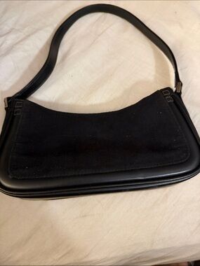 Liz Claiborne Black Shoulder Bag with Suede Front Panel